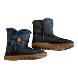 UGG Girl's Bailey Button Navy Blue Suede Sheepskin Lined Ankle Boots
